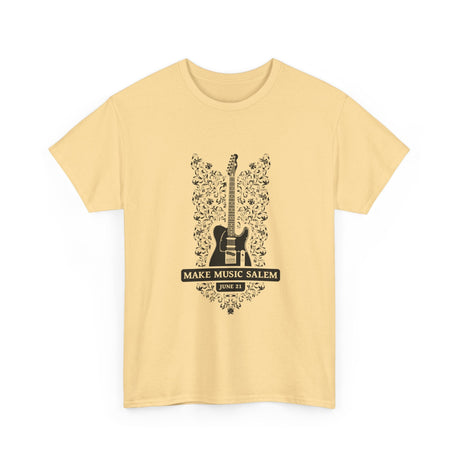 Make Music Day Salem Floral Guitar Black Logo T-Shirt T-Shirt Printify - RiverCity Rockstar Academy Music Store, Salem Keizer Oregon