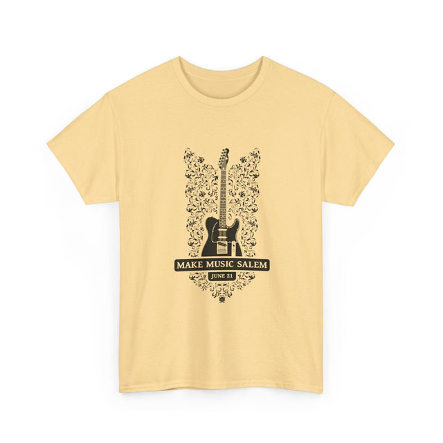 Make Music Day Salem Floral Guitar Black Logo T-Shirt T-Shirt Printify - RiverCity Rockstar Academy Music Store, Salem Keizer Oregon