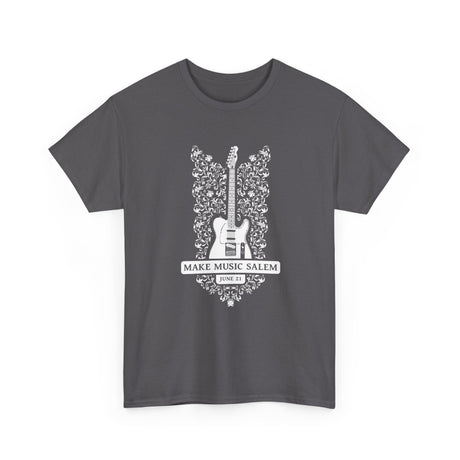 Make Music Day Salem Floral Guitar White Logo T-Shirt T-Shirt Printify - RiverCity Rockstar Academy Music Store, Salem Keizer Oregon