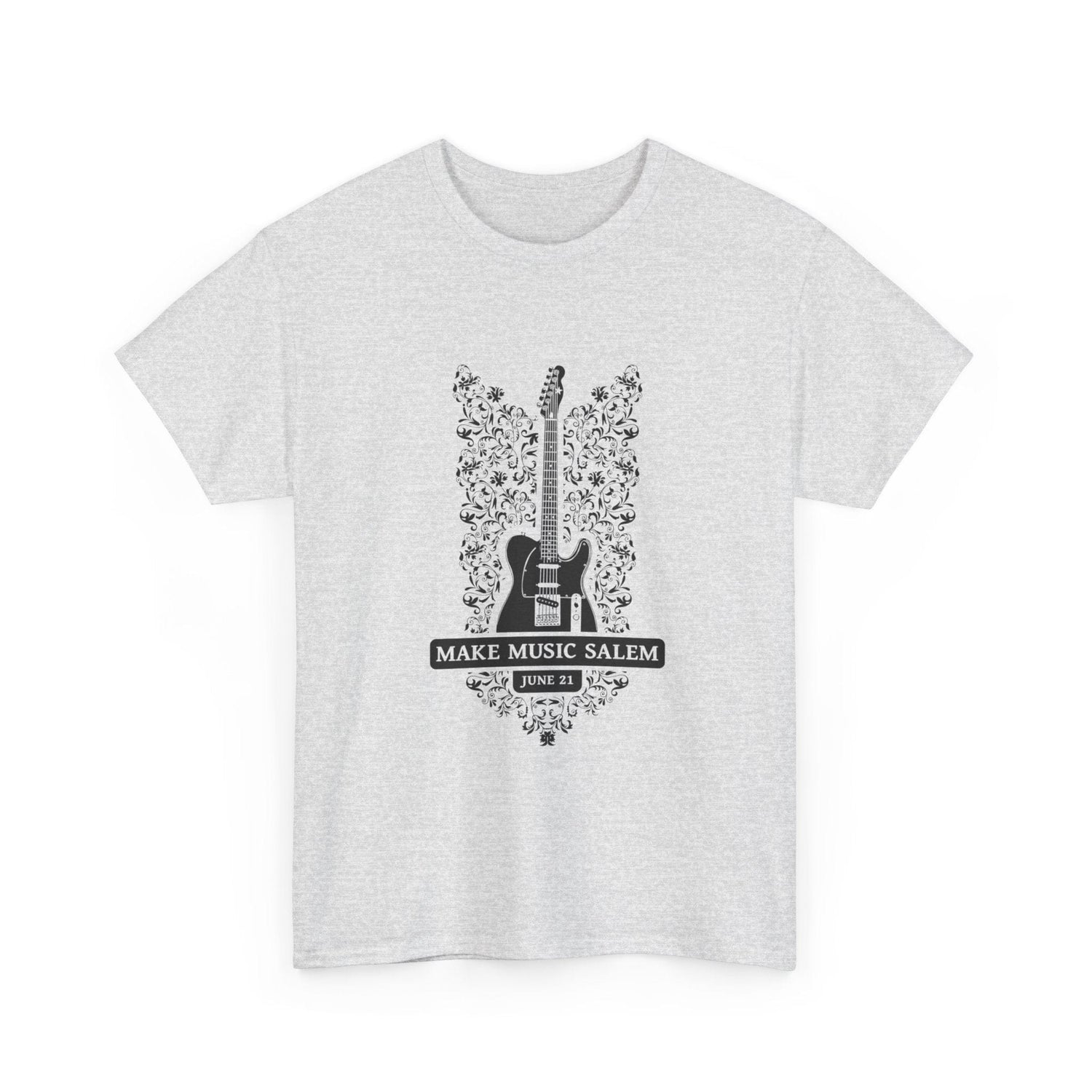 Make Music Day Salem Floral Guitar Black Logo T-Shirt T-Shirt Printify - RiverCity Rockstar Academy Music Store, Salem Keizer Oregon