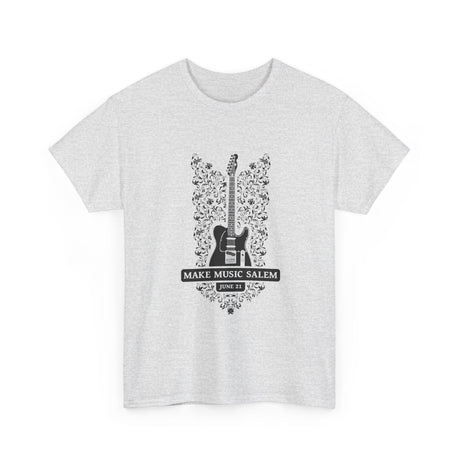Make Music Day Salem Floral Guitar Black Logo T-Shirt T-Shirt Printify - RiverCity Rockstar Academy Music Store, Salem Keizer Oregon