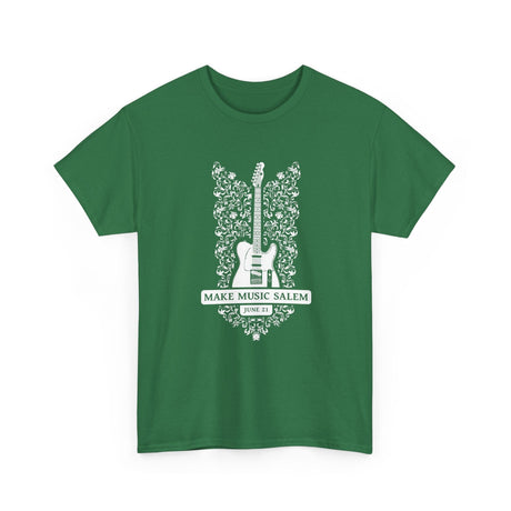 Make Music Day Salem Floral Guitar White Logo T-Shirt T-Shirt Printify - RiverCity Rockstar Academy Music Store, Salem Keizer Oregon