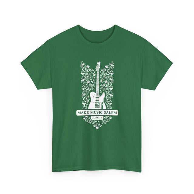 Make Music Day Salem Floral Guitar White Logo T-Shirt T-Shirt Printify - RiverCity Rockstar Academy Music Store, Salem Keizer Oregon