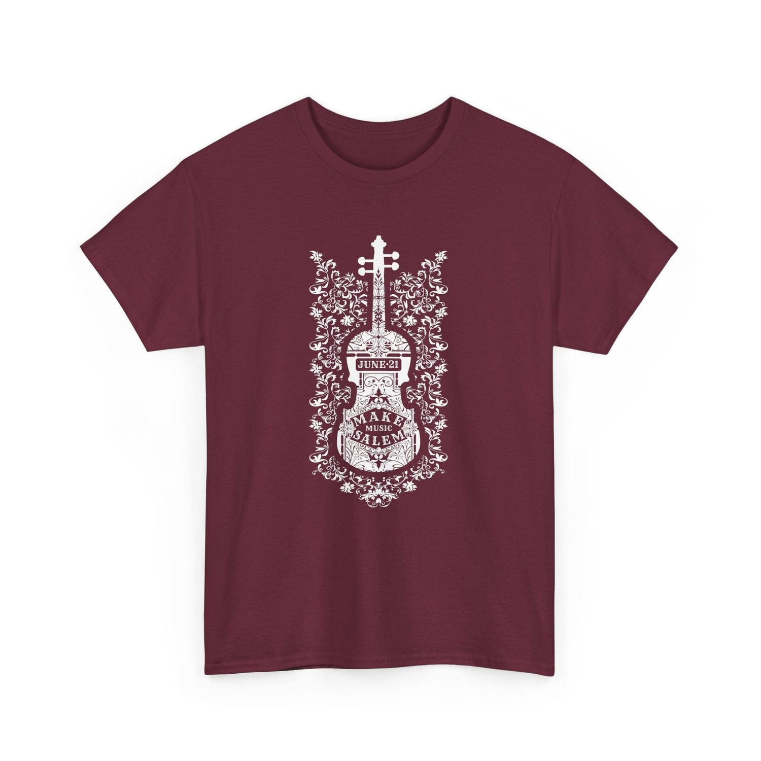 Make Music Day Salem Floral Violin White Logo T-Shirt T-Shirt Printify - RiverCity Rockstar Academy Music Store, Salem Keizer Oregon