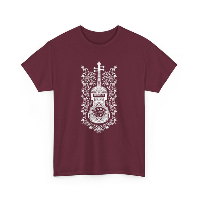 Make Music Day Salem Floral Violin White Logo T-Shirt T-Shirt Printify - RiverCity Rockstar Academy Music Store, Salem Keizer Oregon
