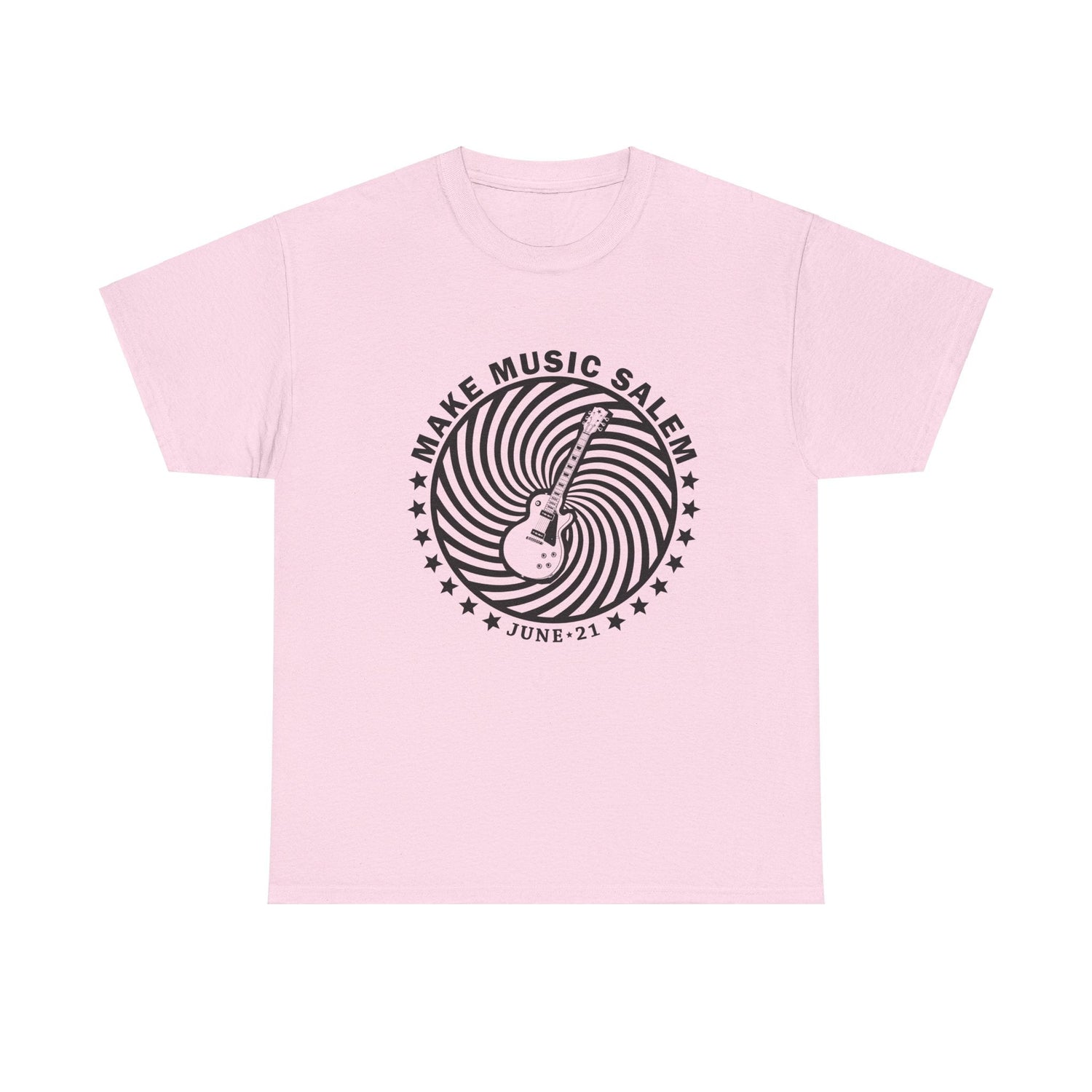 Make Music Salem Spiral Guitar T-Shirt T-Shirt Printify - RiverCity Rockstar Academy Music Store, Salem Keizer Oregon