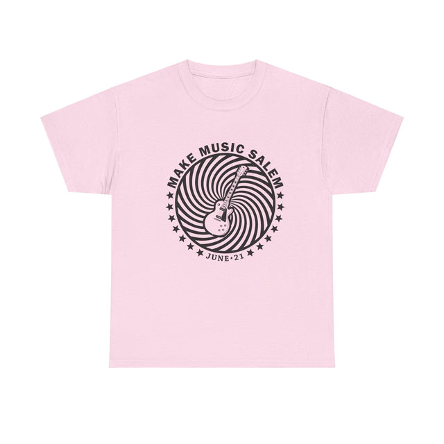 Make Music Salem Spiral Guitar T-Shirt T-Shirt Printify - RiverCity Rockstar Academy Music Store, Salem Keizer Oregon