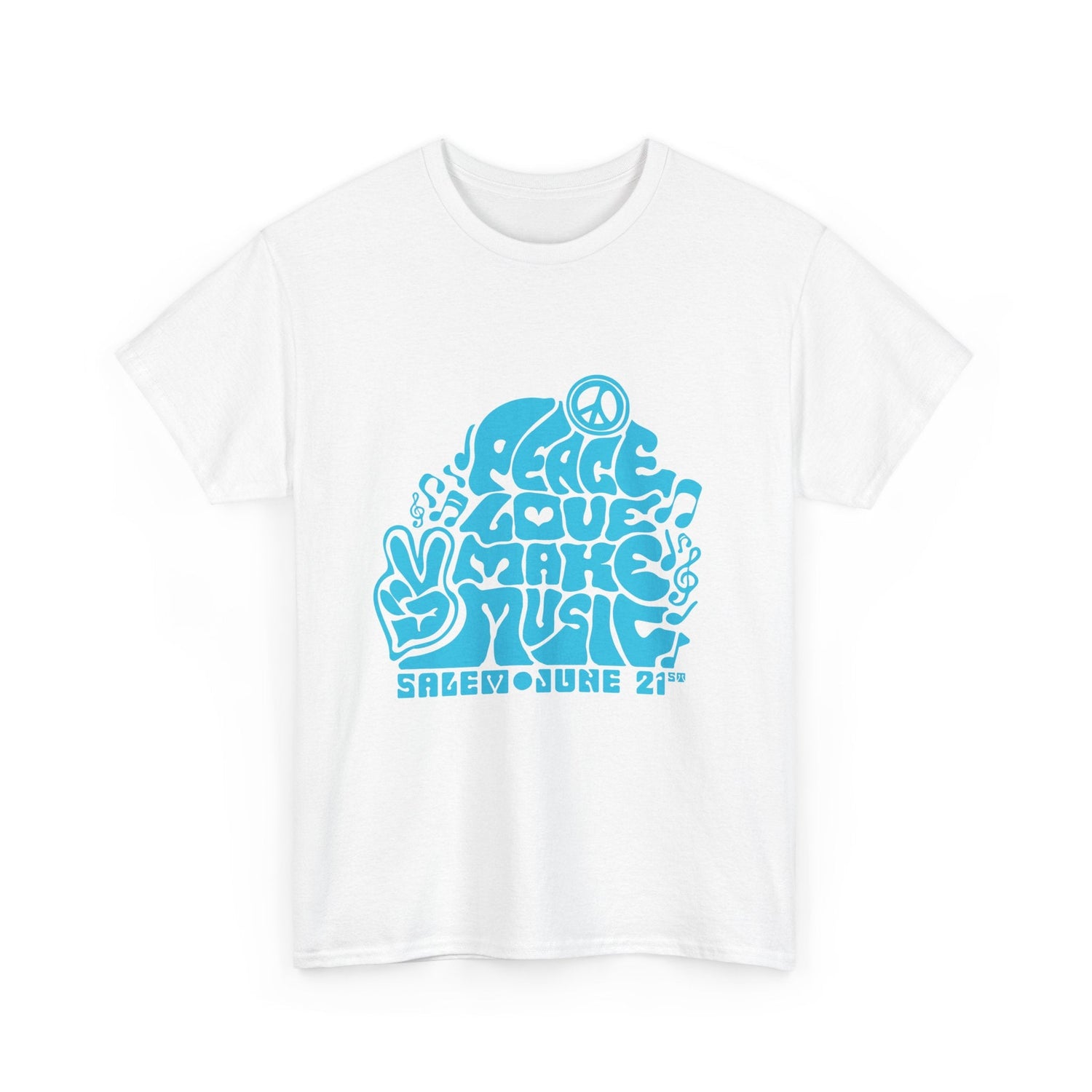 Make Music Day Salem Peace Love Blue Logo T-Shirt T-Shirt Printify - RiverCity Rockstar Academy Music Store, Salem Keizer Oregon