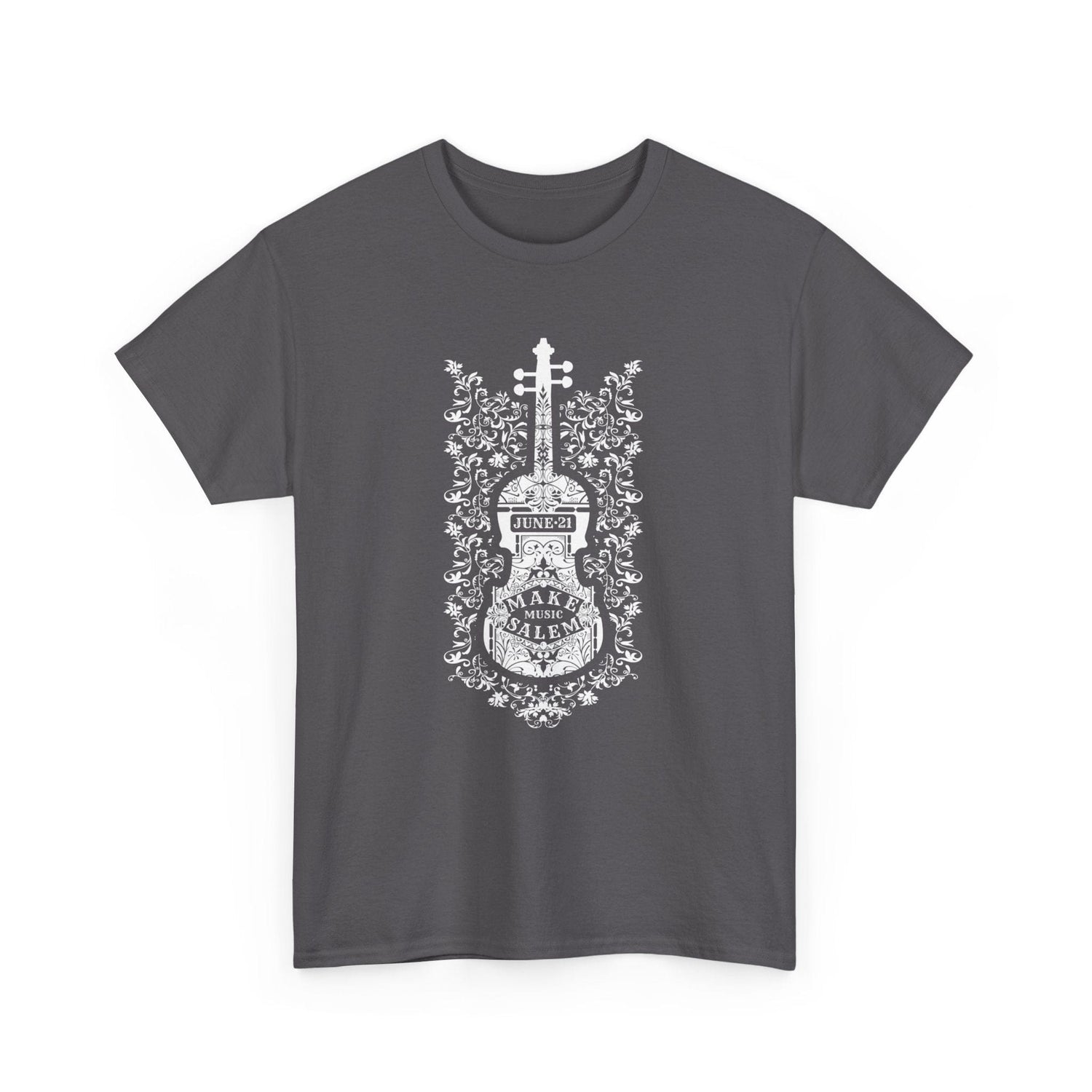 Make Music Day Salem Floral Violin White Logo T-Shirt T-Shirt Printify - RiverCity Rockstar Academy Music Store, Salem Keizer Oregon
