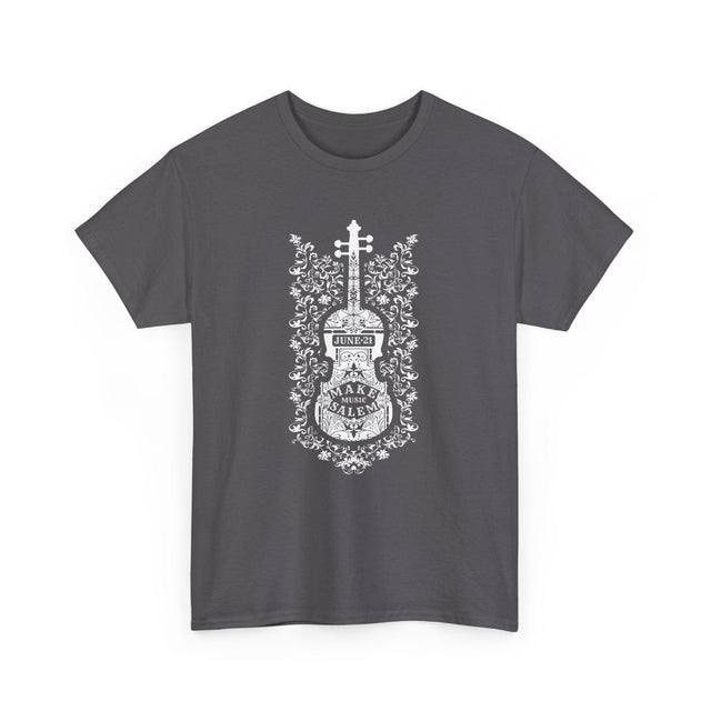 Make Music Day Salem Floral Violin White Logo T-Shirt T-Shirt Printify - RiverCity Rockstar Academy Music Store, Salem Keizer Oregon