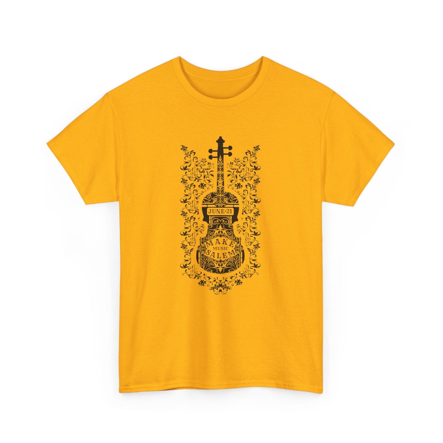 Make Music Day Salem Floral Violin Black Logo T-Shirt T-Shirt Printify - RiverCity Rockstar Academy Music Store, Salem Keizer Oregon
