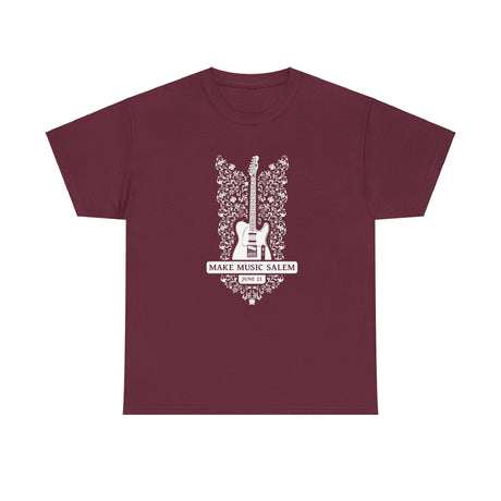 Make Music Day Salem Floral Guitar White Logo T-Shirt T-Shirt Printify - RiverCity Rockstar Academy Music Store, Salem Keizer Oregon