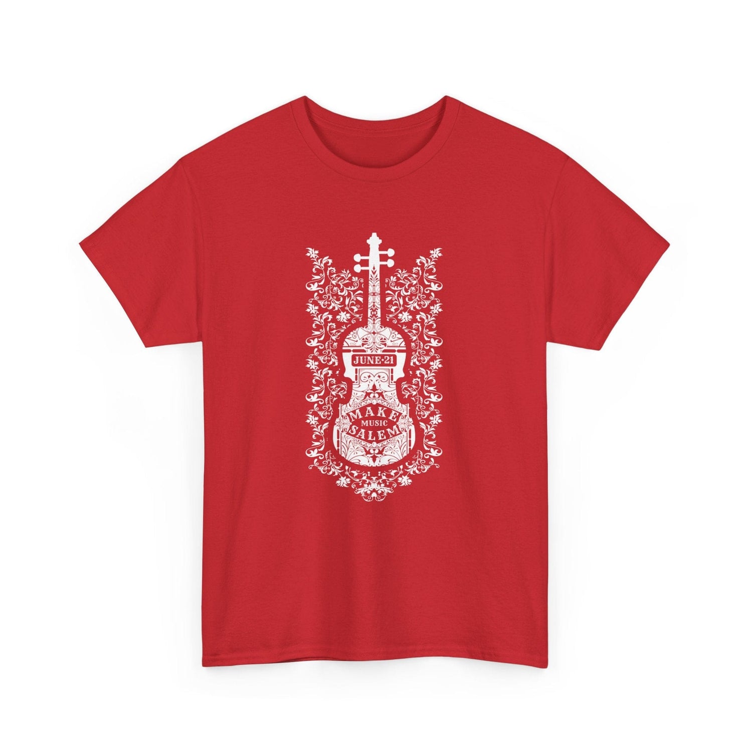 Make Music Day Salem Floral Violin White Logo T-Shirt T-Shirt Printify - RiverCity Rockstar Academy Music Store, Salem Keizer Oregon