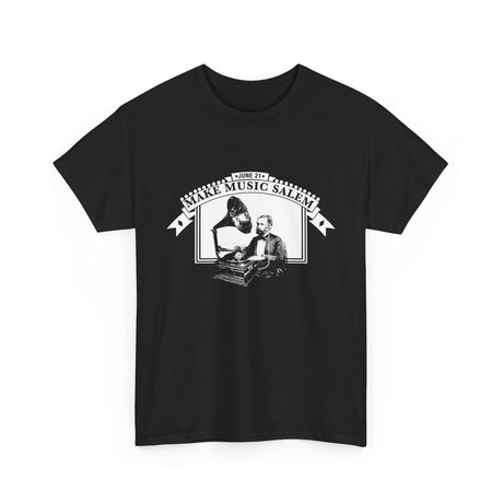 Make Music Day Salem Turntable White Logo T-Shirt T-Shirt Printify - RiverCity Rockstar Academy Music Store, Salem Keizer Oregon