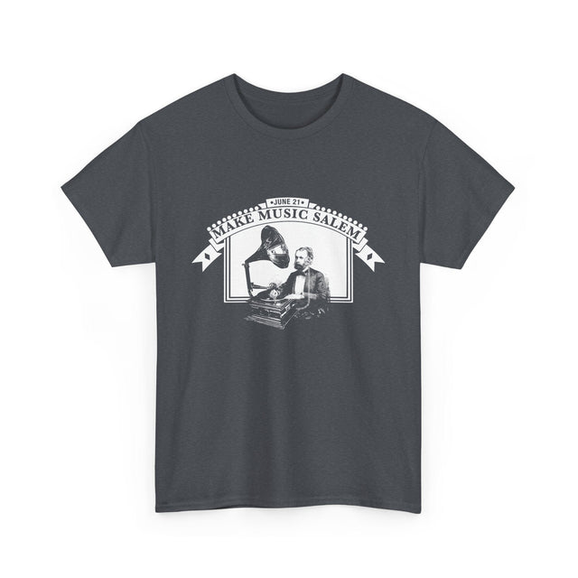 Make Music Day Salem Turntable White Logo T-Shirt T-Shirt Printify - RiverCity Rockstar Academy Music Store, Salem Keizer Oregon