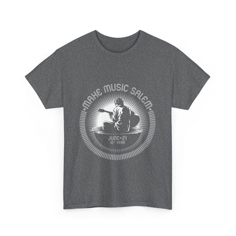Make Music Day Salem Guitar Guy White Logo T-Shirt T-Shirt Printify - RiverCity Rockstar Academy Music Store, Salem Keizer Oregon