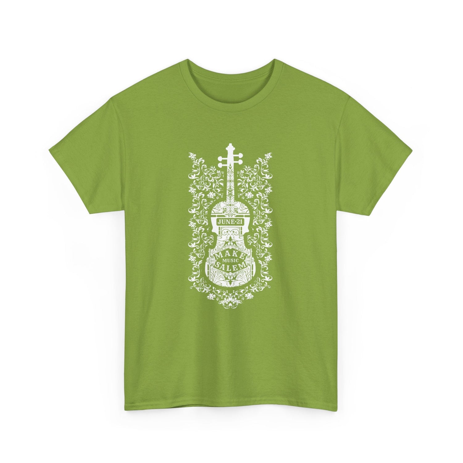 Make Music Day Salem Floral Violin White Logo T-Shirt T-Shirt Printify - RiverCity Rockstar Academy Music Store, Salem Keizer Oregon