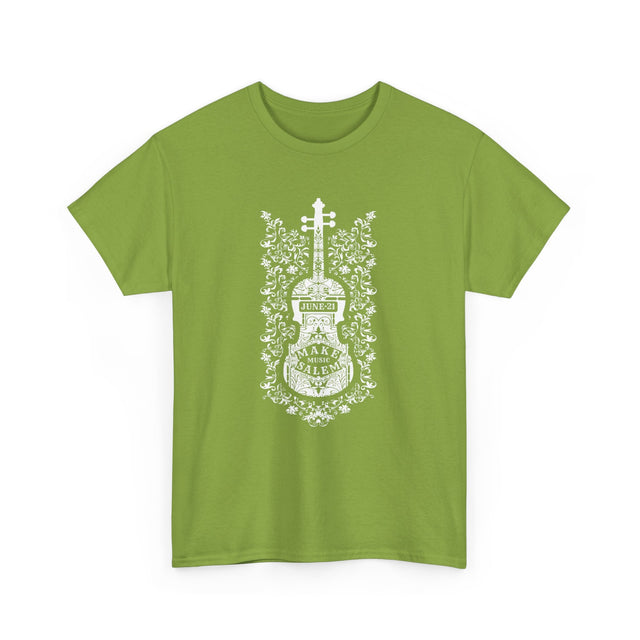 Make Music Day Salem Floral Violin White Logo T-Shirt T-Shirt Printify - RiverCity Rockstar Academy Music Store, Salem Keizer Oregon