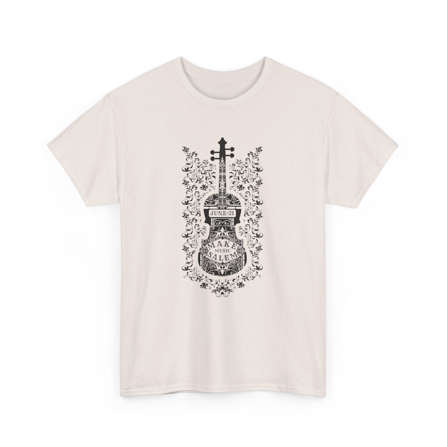Make Music Day Salem Floral Violin Black Logo T-Shirt T-Shirt Printify - RiverCity Rockstar Academy Music Store, Salem Keizer Oregon