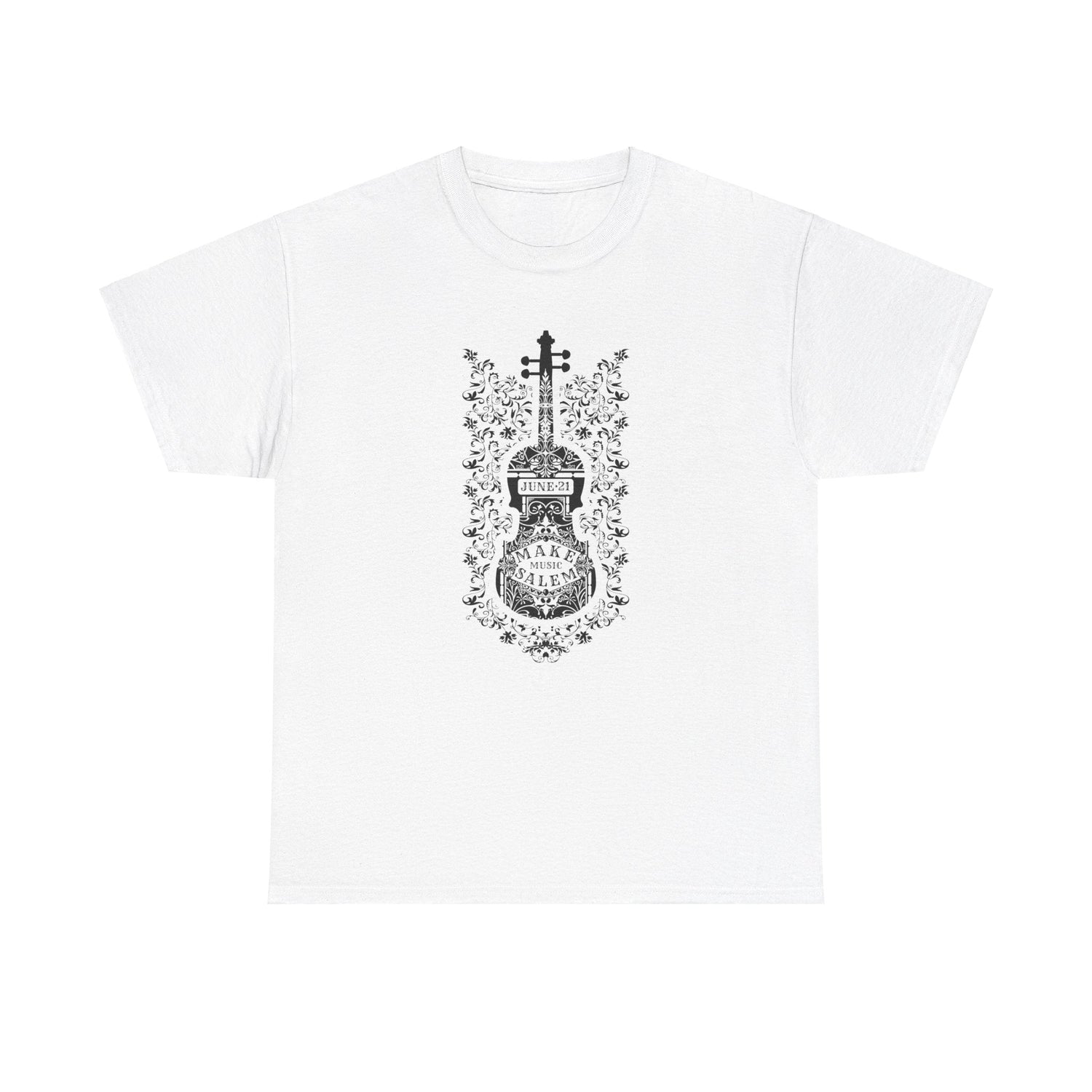 Make Music Day Salem Floral Violin Black Logo T-Shirt T-Shirt Printify - RiverCity Rockstar Academy Music Store, Salem Keizer Oregon