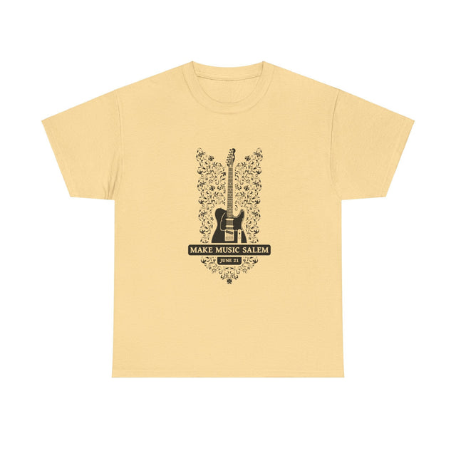 Make Music Day Salem Floral Guitar Black Logo T-Shirt T-Shirt Printify - RiverCity Rockstar Academy Music Store, Salem Keizer Oregon