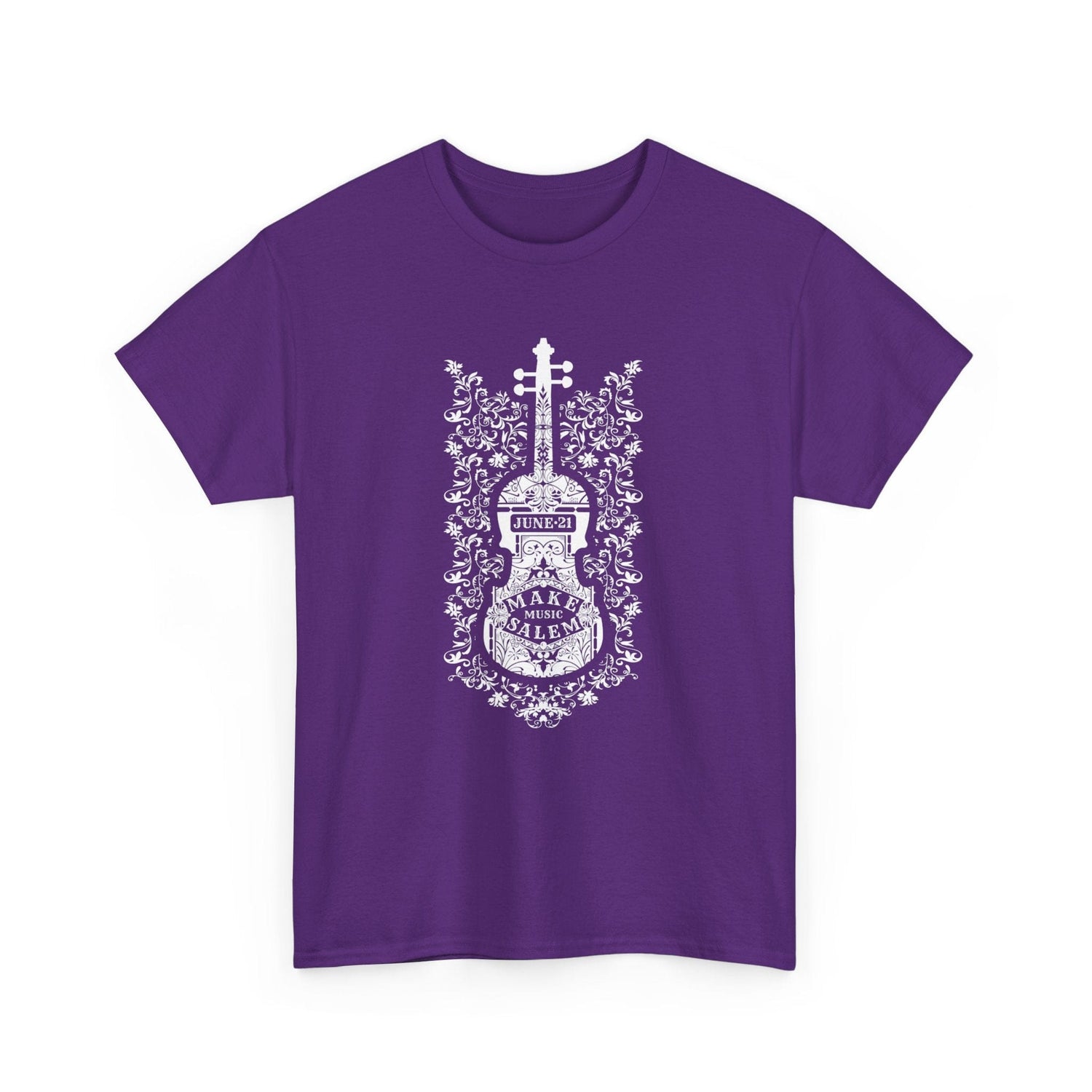 Make Music Day Salem Floral Violin White Logo T-Shirt T-Shirt Printify - RiverCity Rockstar Academy Music Store, Salem Keizer Oregon