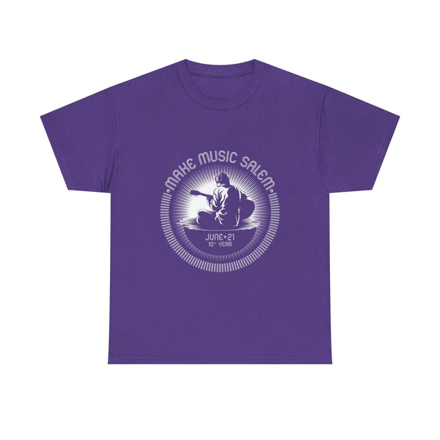 Make Music Day Salem Guitar Guy White Logo T-Shirt T-Shirt Printify - RiverCity Rockstar Academy Music Store, Salem Keizer Oregon