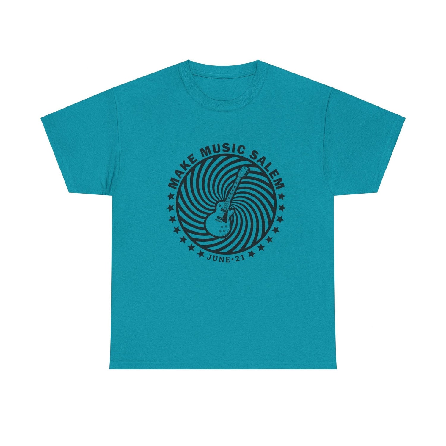 Make Music Salem Spiral Guitar T-Shirt T-Shirt Printify - RiverCity Rockstar Academy Music Store, Salem Keizer Oregon