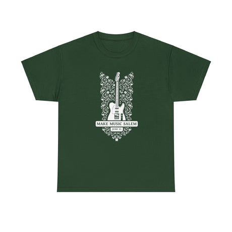 Make Music Day Salem Floral Guitar White Logo T-Shirt T-Shirt Printify - RiverCity Rockstar Academy Music Store, Salem Keizer Oregon