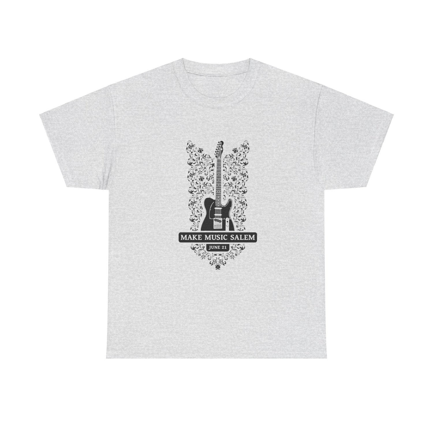 Make Music Day Salem Floral Guitar Black Logo T-Shirt T-Shirt Printify - RiverCity Rockstar Academy Music Store, Salem Keizer Oregon