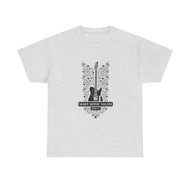 Make Music Day Salem Floral Guitar Black Logo T-Shirt T-Shirt Printify - RiverCity Rockstar Academy Music Store, Salem Keizer Oregon