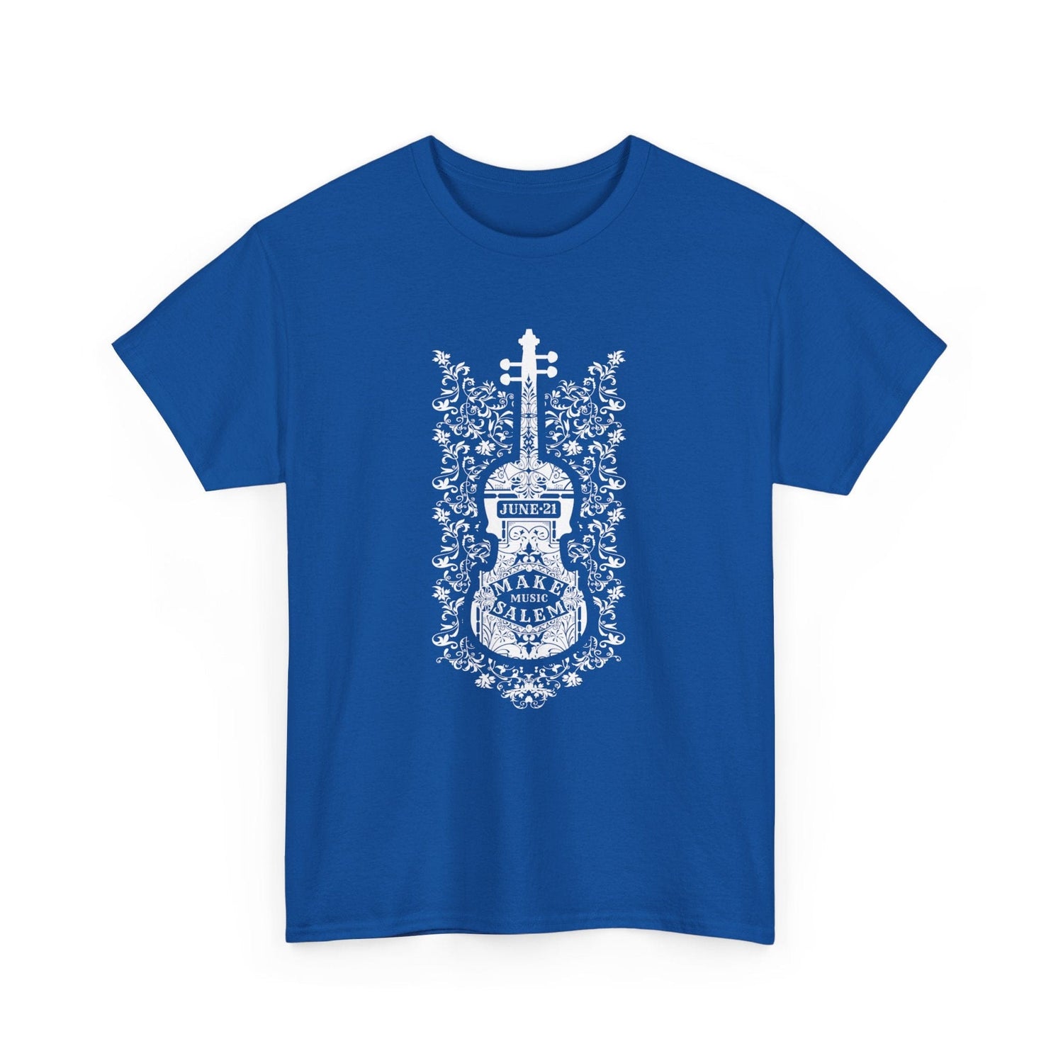 Make Music Day Salem Floral Violin White Logo T-Shirt T-Shirt Printify - RiverCity Rockstar Academy Music Store, Salem Keizer Oregon