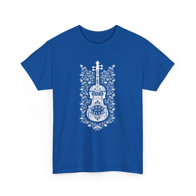 Make Music Day Salem Floral Violin White Logo T-Shirt T-Shirt Printify - RiverCity Rockstar Academy Music Store, Salem Keizer Oregon
