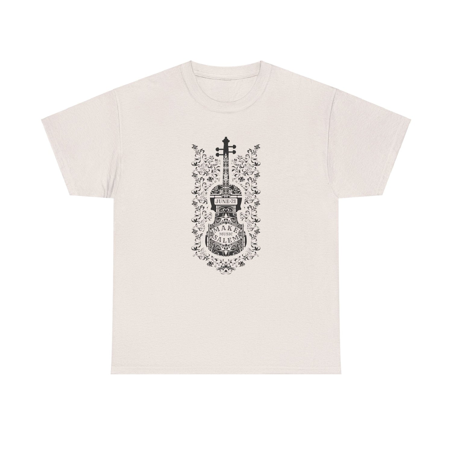 Make Music Day Salem Floral Violin Black Logo T-Shirt T-Shirt Printify - RiverCity Rockstar Academy Music Store, Salem Keizer Oregon