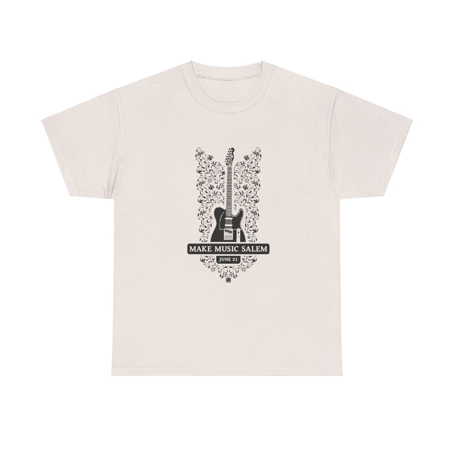 Make Music Day Salem Floral Guitar Black Logo T-Shirt T-Shirt Printify - RiverCity Rockstar Academy Music Store, Salem Keizer Oregon