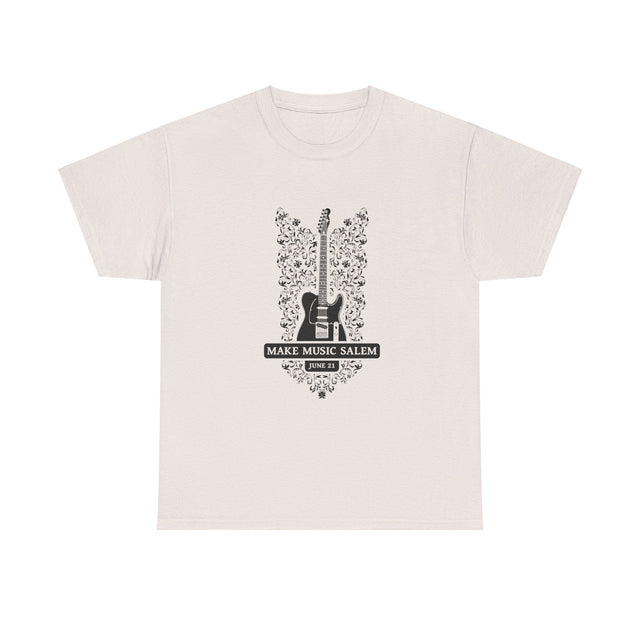 Make Music Day Salem Floral Guitar Black Logo T-Shirt T-Shirt Printify - RiverCity Rockstar Academy Music Store, Salem Keizer Oregon