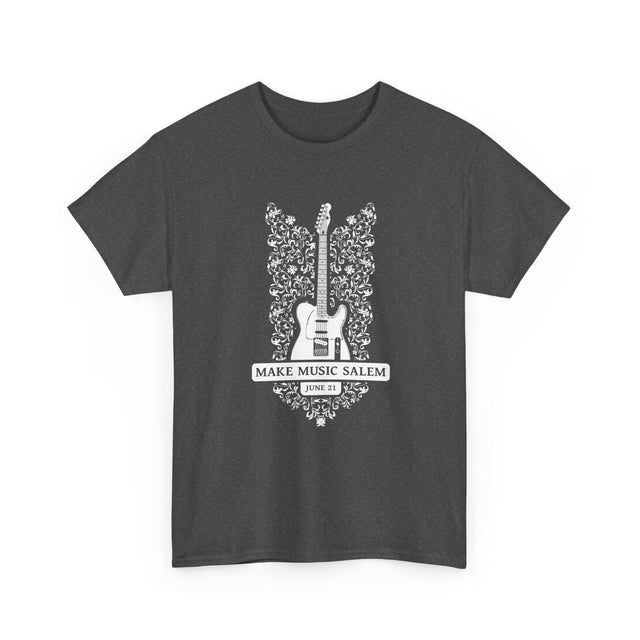 Make Music Day Salem Floral Guitar White Logo T-Shirt T-Shirt Printify - RiverCity Rockstar Academy Music Store, Salem Keizer Oregon