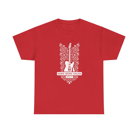 Make Music Day Salem Floral Guitar White Logo T-Shirt T-Shirt Printify - RiverCity Rockstar Academy Music Store, Salem Keizer Oregon