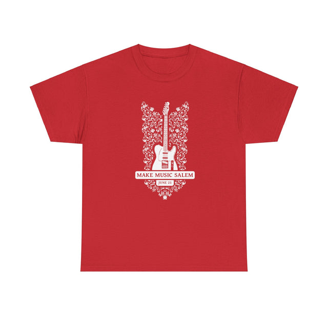 Make Music Day Salem Floral Guitar White Logo T-Shirt T-Shirt Printify - RiverCity Rockstar Academy Music Store, Salem Keizer Oregon