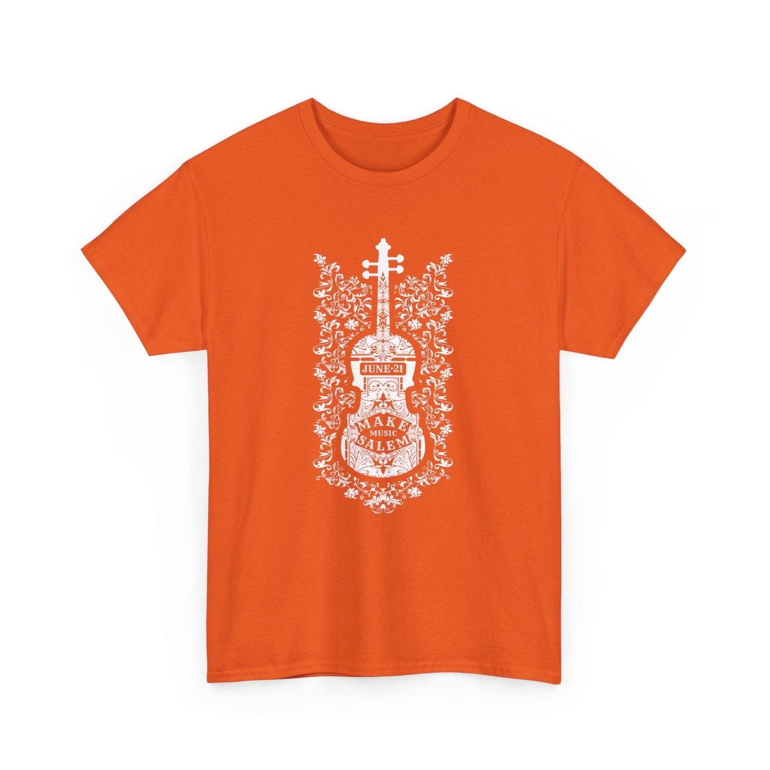 Make Music Day Salem Floral Violin White Logo T-Shirt T-Shirt Printify - RiverCity Rockstar Academy Music Store, Salem Keizer Oregon