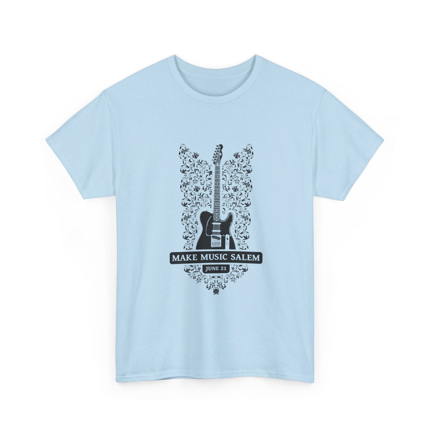 Make Music Day Salem Floral Guitar Black Logo T-Shirt T-Shirt Printify - RiverCity Rockstar Academy Music Store, Salem Keizer Oregon
