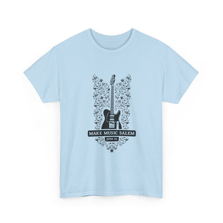 Make Music Day Salem Floral Guitar Black Logo T-Shirt T-Shirt Printify - RiverCity Rockstar Academy Music Store, Salem Keizer Oregon