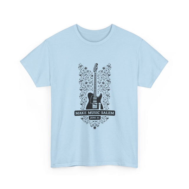 Make Music Day Salem Floral Guitar Black Logo T-Shirt T-Shirt Printify - RiverCity Rockstar Academy Music Store, Salem Keizer Oregon