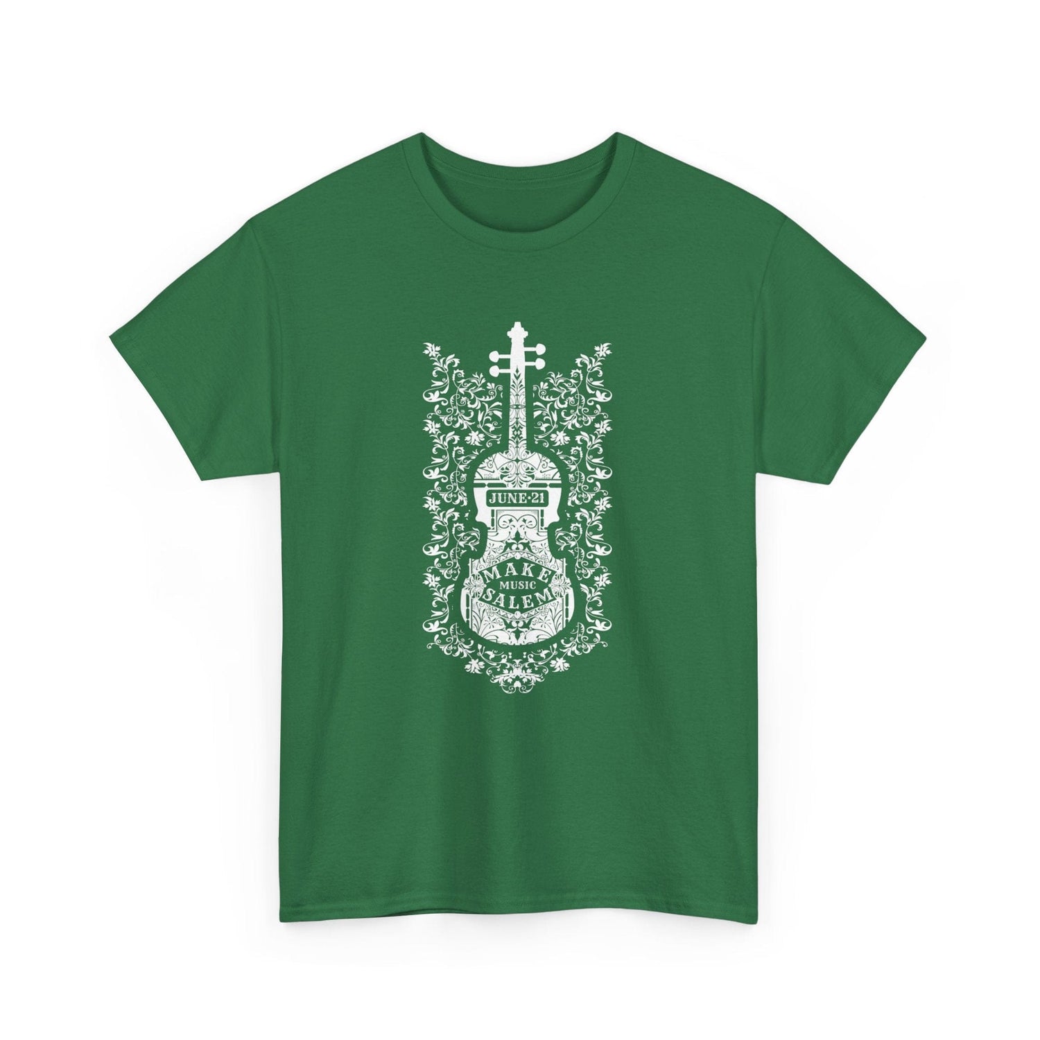 Make Music Day Salem Floral Violin White Logo T-Shirt T-Shirt Printify - RiverCity Rockstar Academy Music Store, Salem Keizer Oregon