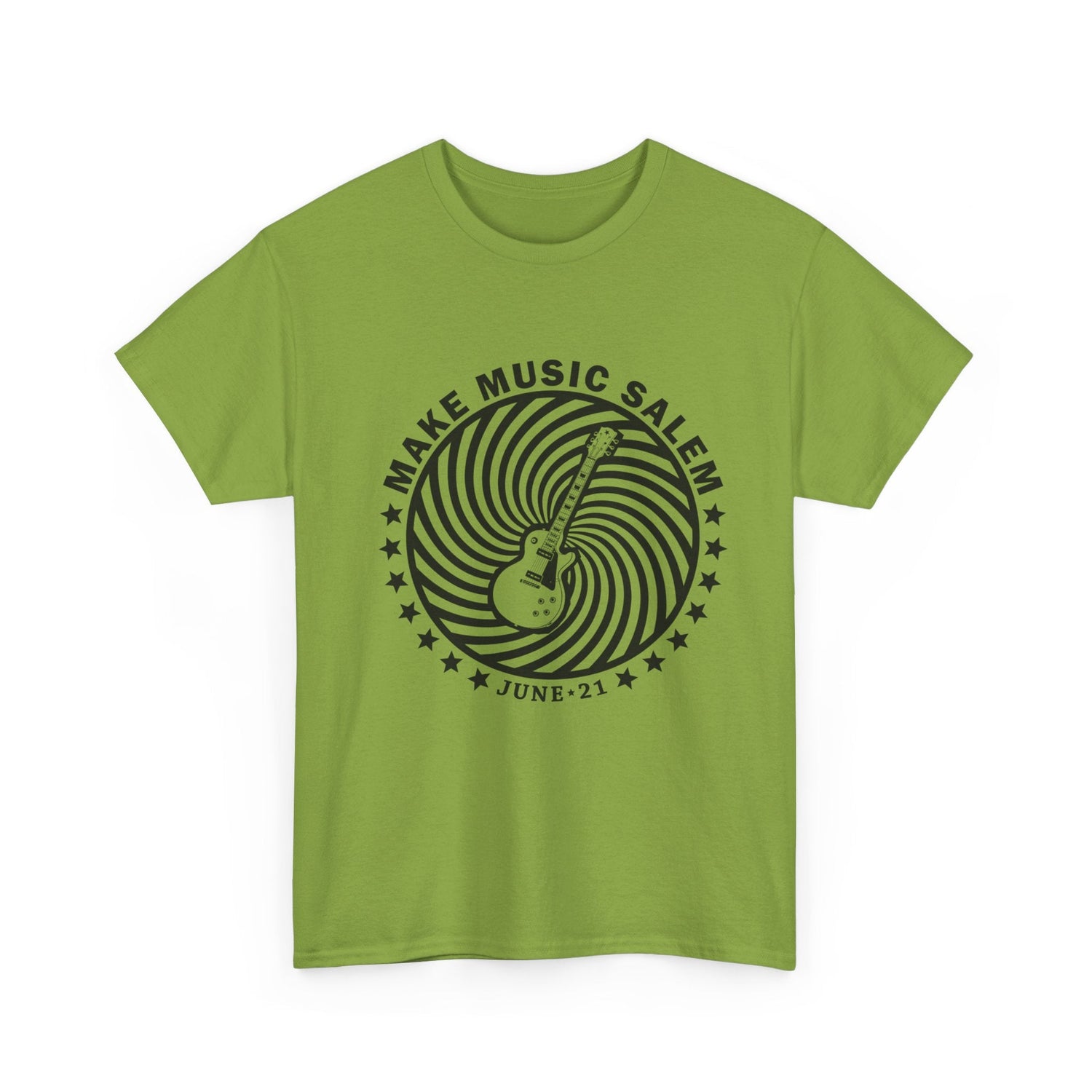 Make Music Salem Spiral Guitar T-Shirt T-Shirt Printify - RiverCity Rockstar Academy Music Store, Salem Keizer Oregon