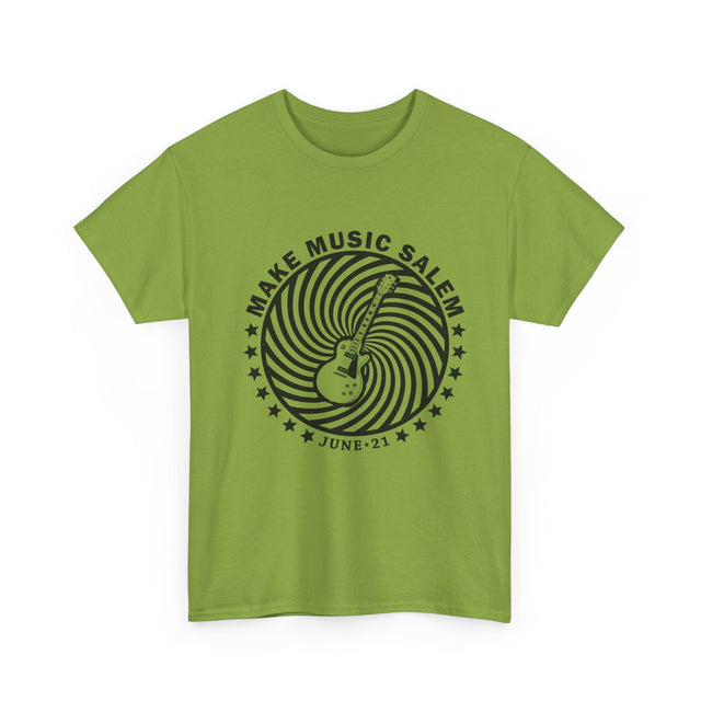 Make Music Salem Spiral Guitar T-Shirt T-Shirt Printify - RiverCity Rockstar Academy Music Store, Salem Keizer Oregon