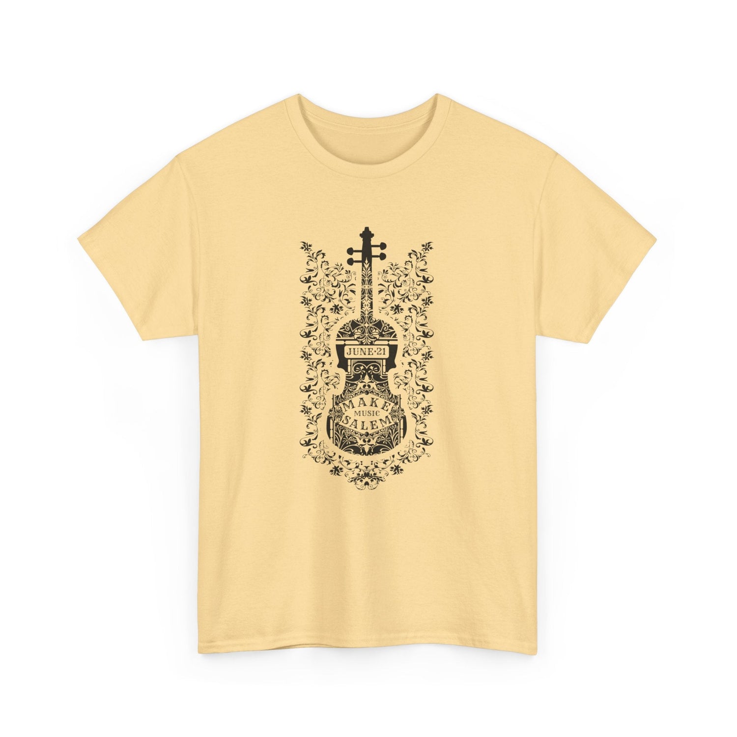 Make Music Day Salem Floral Violin Black Logo T-Shirt T-Shirt Printify - RiverCity Rockstar Academy Music Store, Salem Keizer Oregon