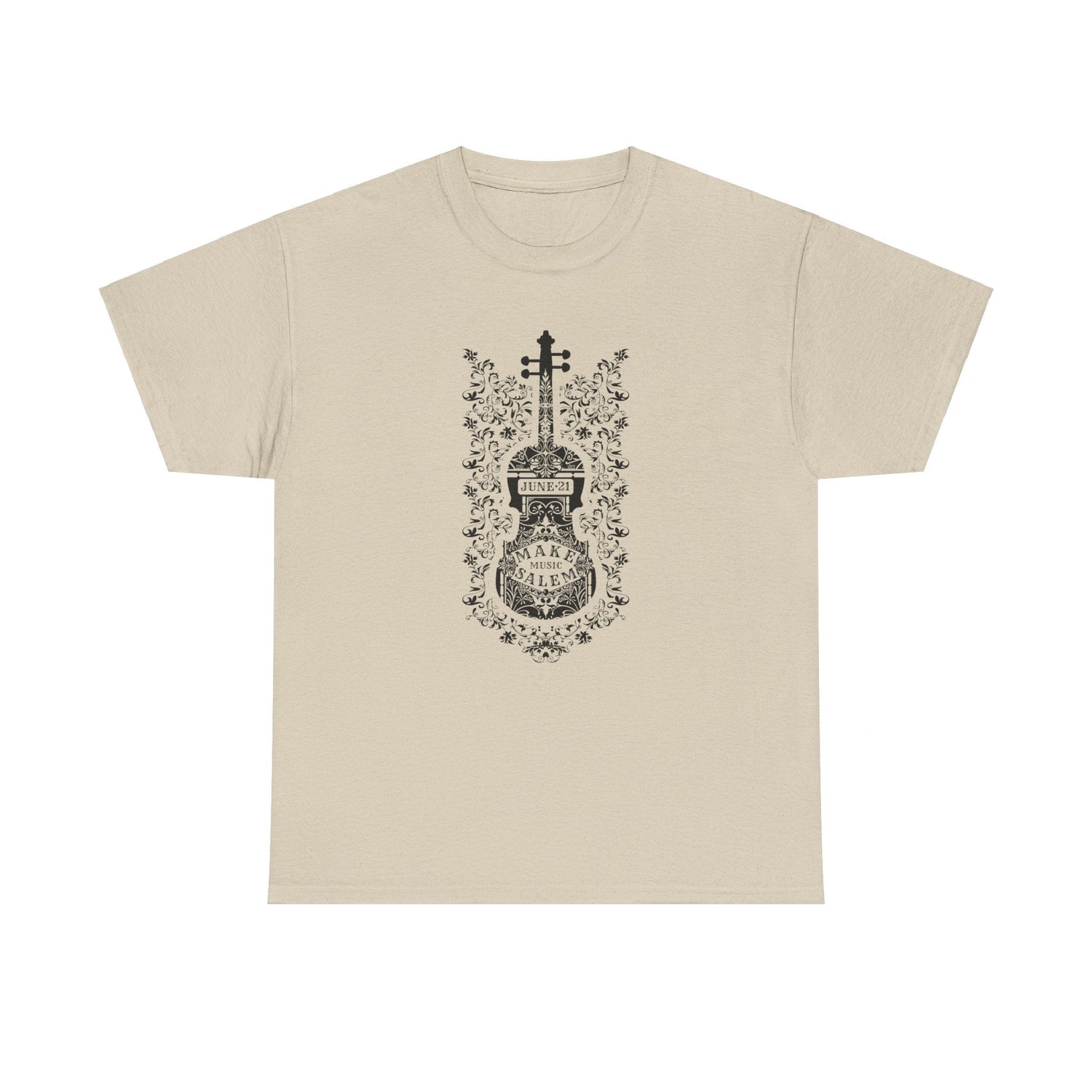 Make Music Day Salem Floral Violin Black Logo T-Shirt T-Shirt Printify - RiverCity Rockstar Academy Music Store, Salem Keizer Oregon