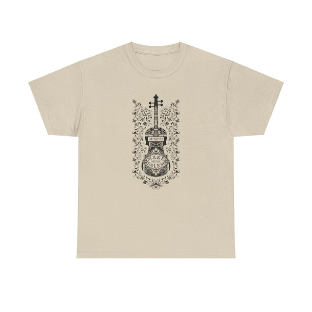 Make Music Day Salem Floral Violin Black Logo T-Shirt T-Shirt Printify - RiverCity Rockstar Academy Music Store, Salem Keizer Oregon