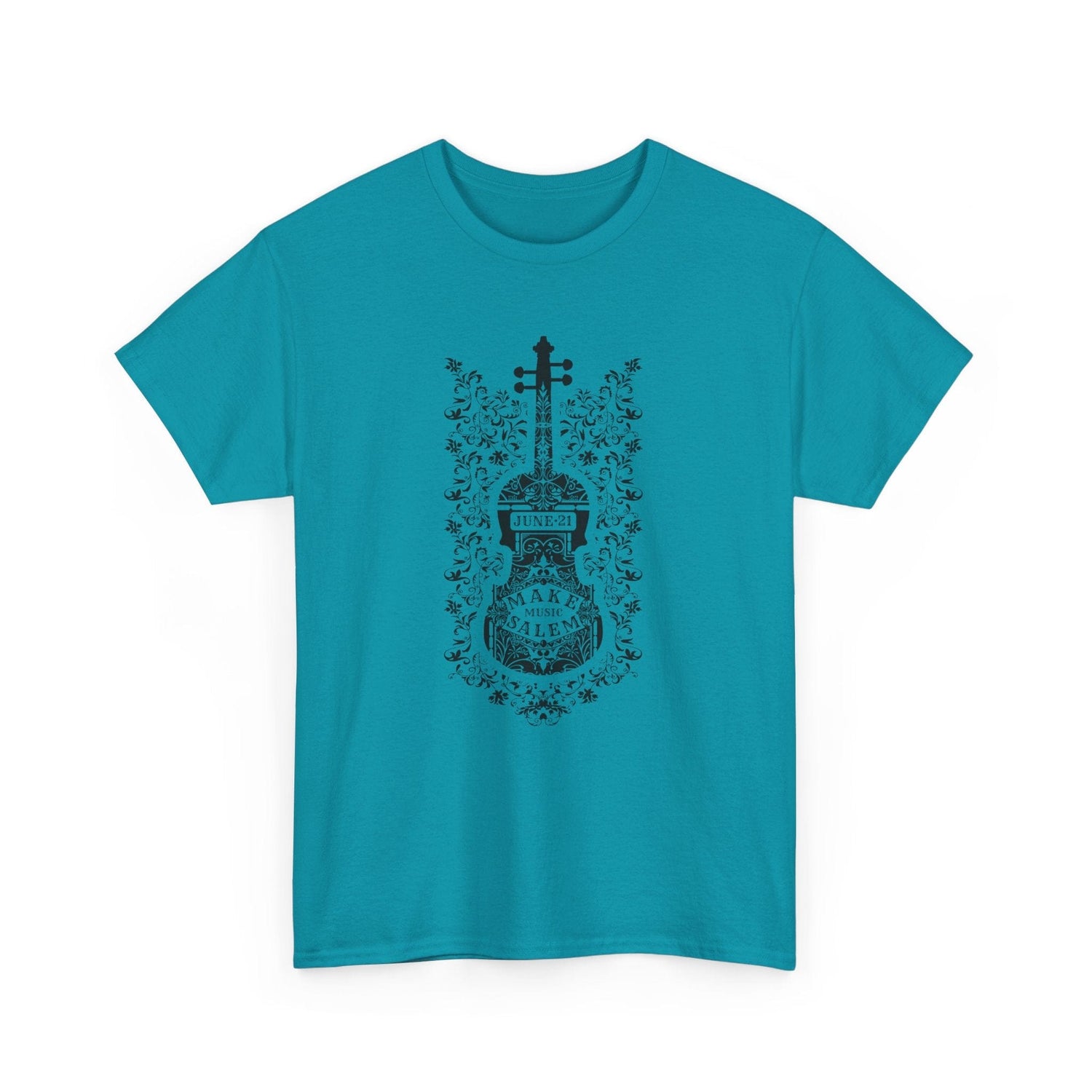 Make Music Day Salem Floral Violin Black Logo T-Shirt T-Shirt Printify - RiverCity Rockstar Academy Music Store, Salem Keizer Oregon